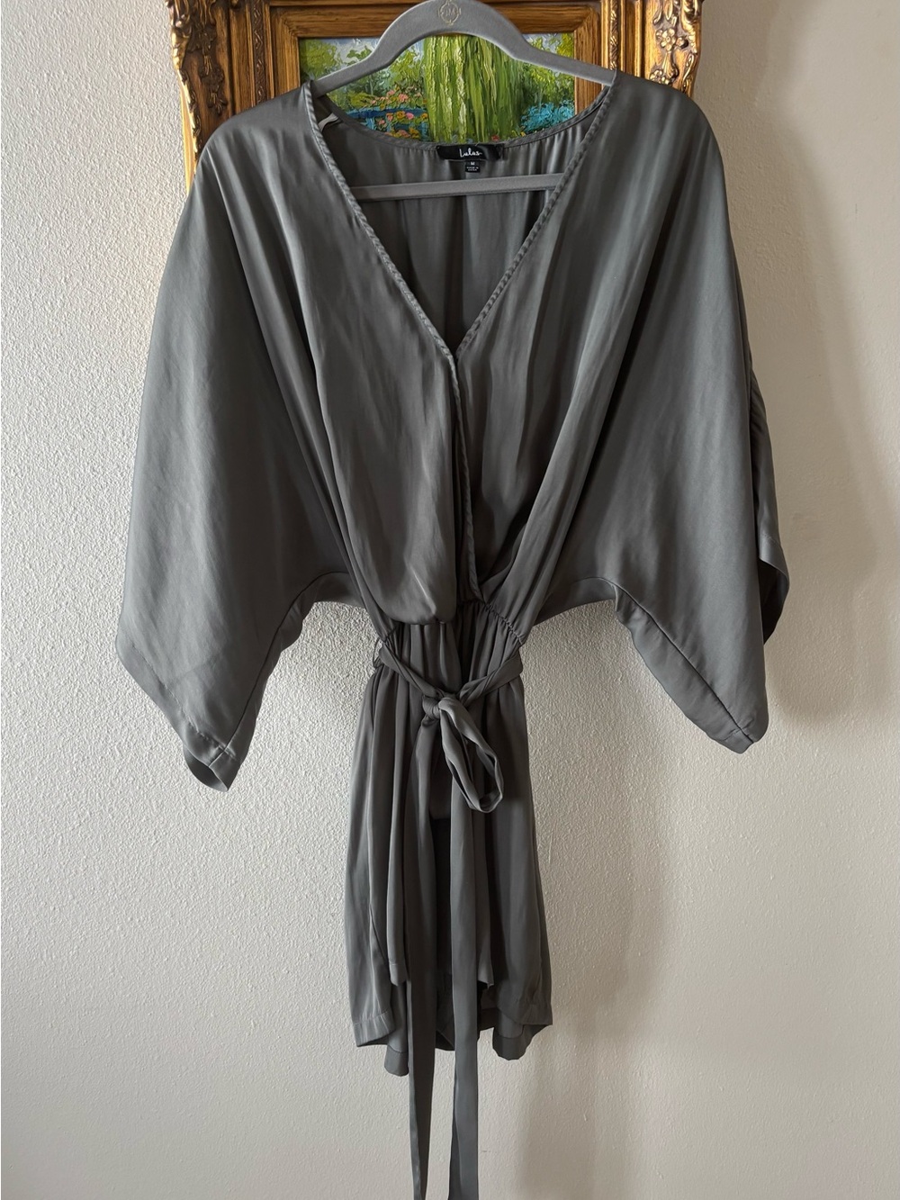 Lulu's Muted Olive Green Kimono Sleeve Romper